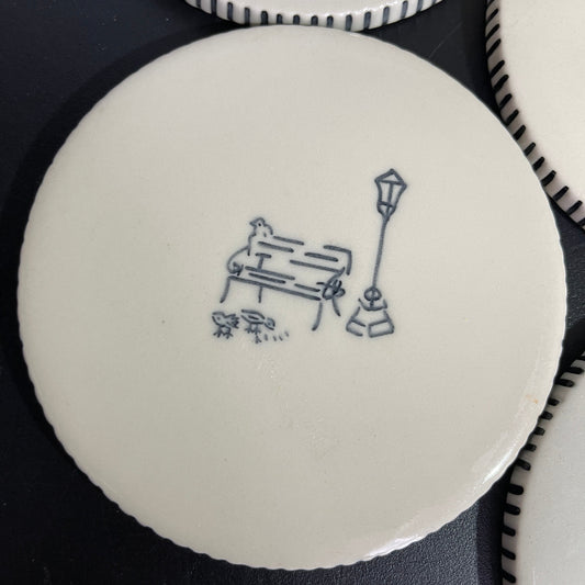 Precious Parisian scenes on round stone tiles set of 4 nice coasters