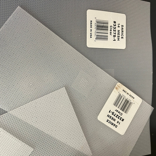 Plastic Canvas 14 count mesh 8 by 11 inches plus small pieces and 2 spools of gold thread