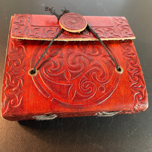 Handsome hand tooled brown leather journal vintage collectible