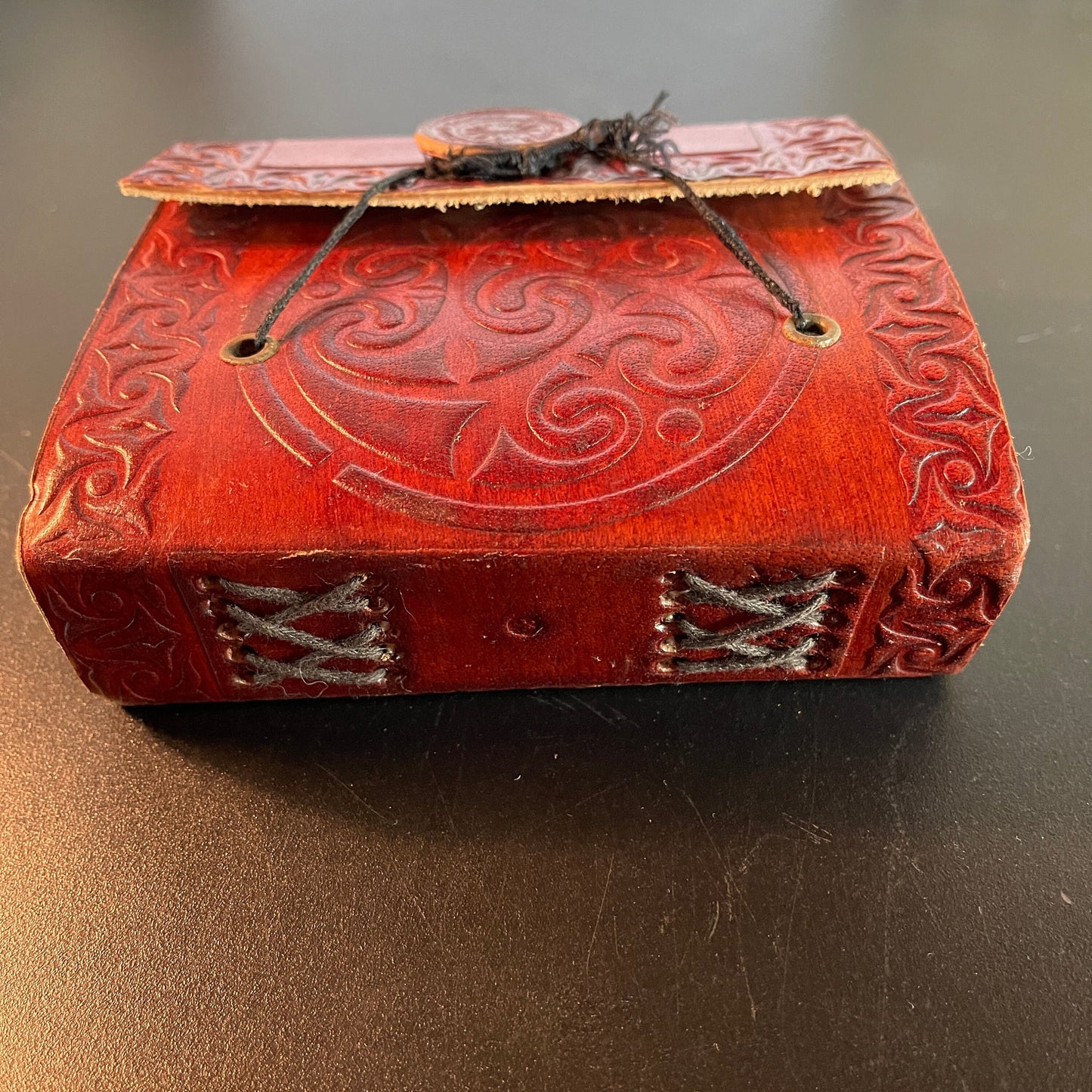 Handsome hand tooled brown leather journal vintage collectible