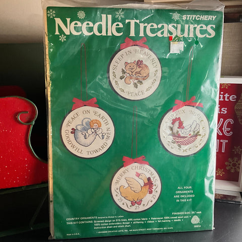 Needle Treasures Country Ornaments Crewel kit with 4 Christmas ornaments