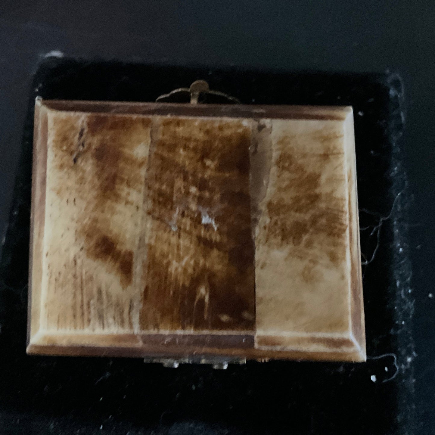 Cute little lacquered treasure box with brass hardware and velvet lining vintage keepsake /ring box