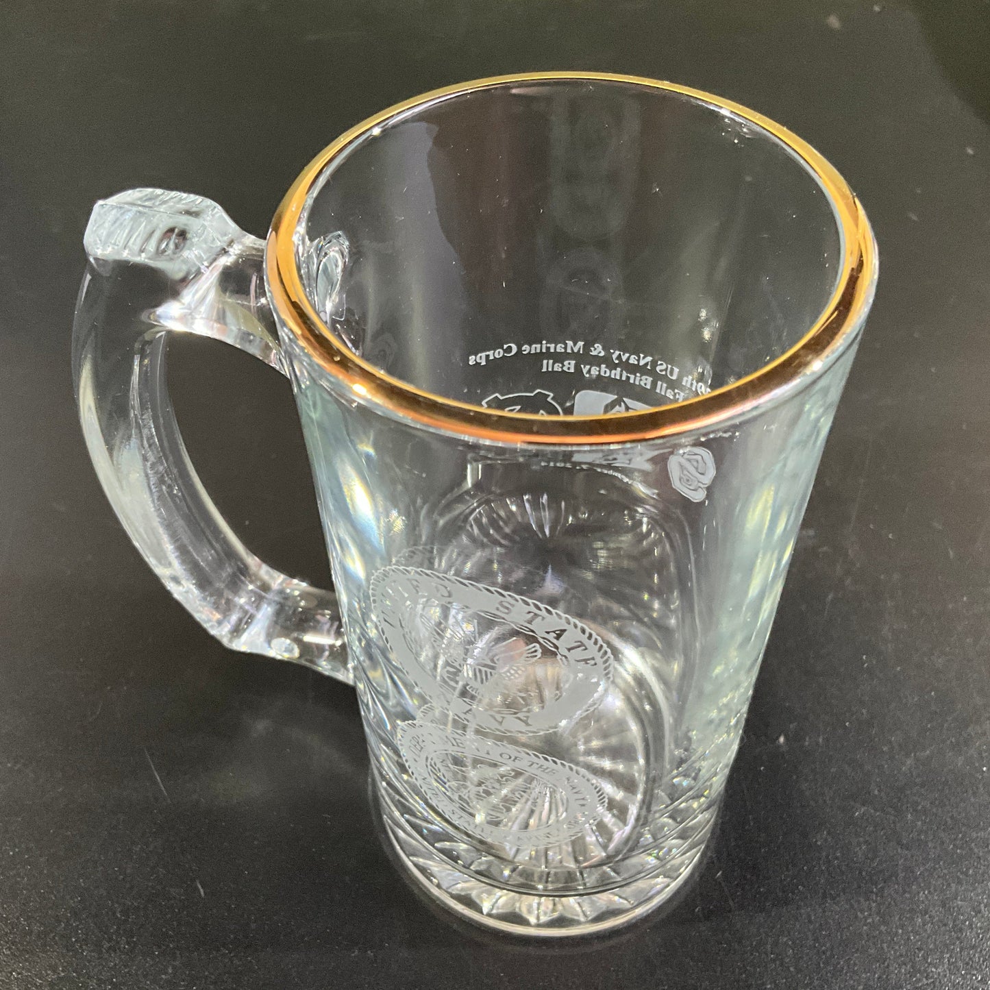 The 239th Navy & Marine CorpsFall Birth day Ball Commemorative Gold Rimmed Clear Etched Glass Mug*