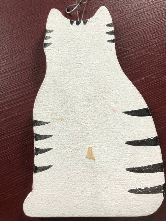 Kitten, Wooden, Painted, Vintage, Christmas, Ornament
