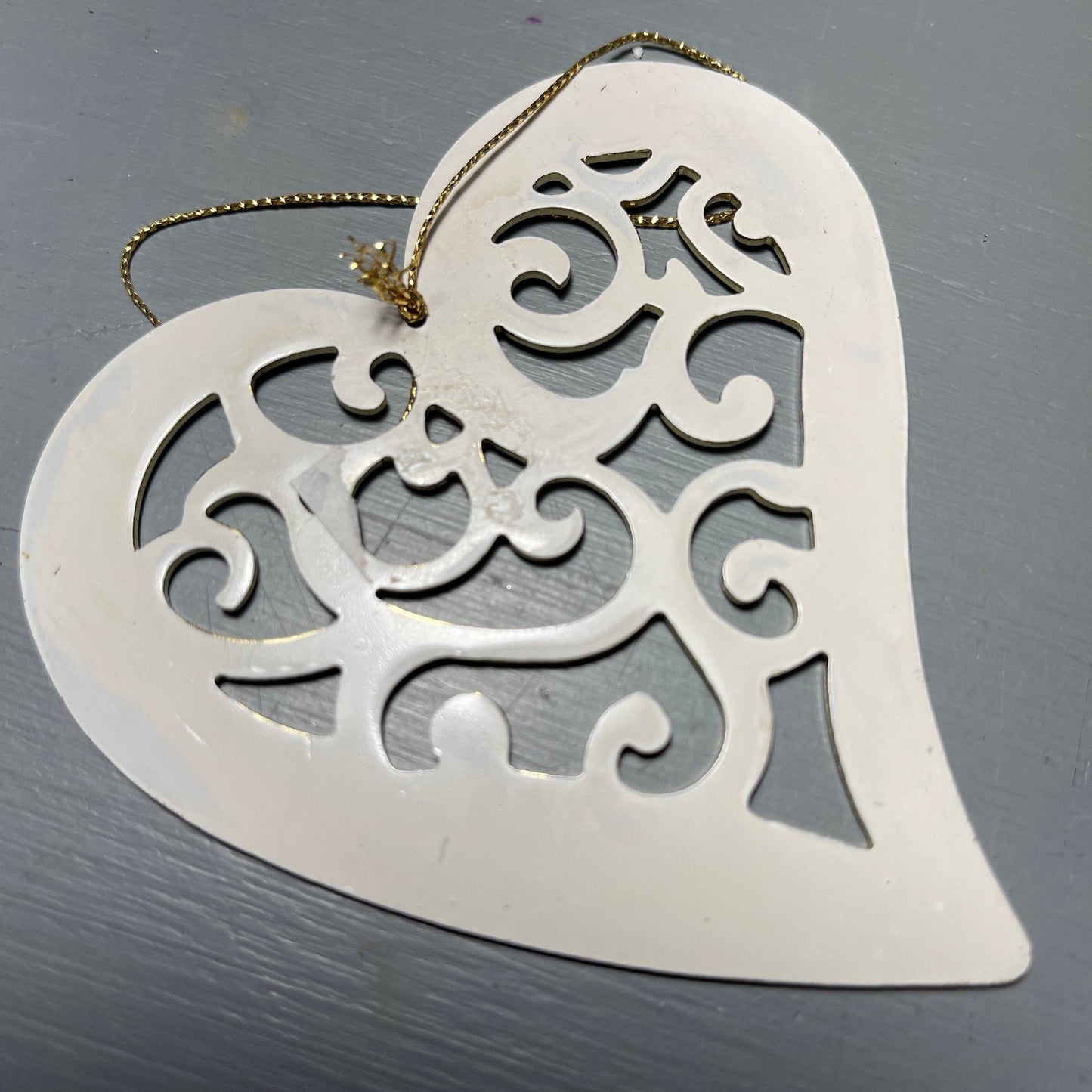 Victorias Secret Heart Shaped White and Gold-tone Metal Christmas Tree Ornament
