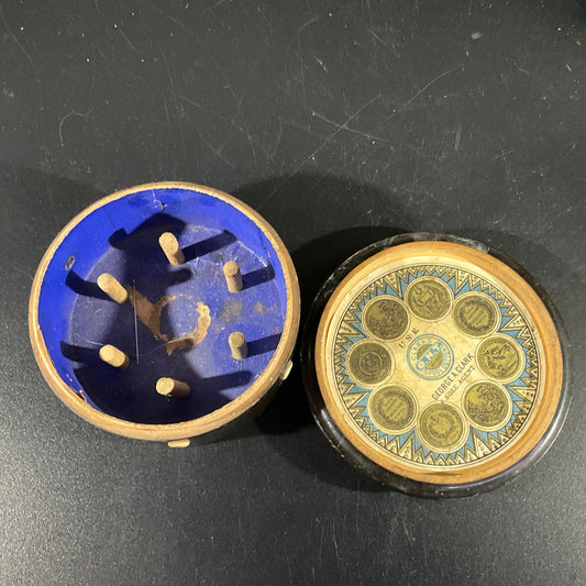 George A Clark Sole Agent Antique Round Wooden Thread Spool Box Sewing Notion Collectible