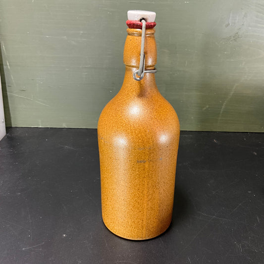 Stoneware bottle with mechanical bail porcelain stopper vintage barware collectible