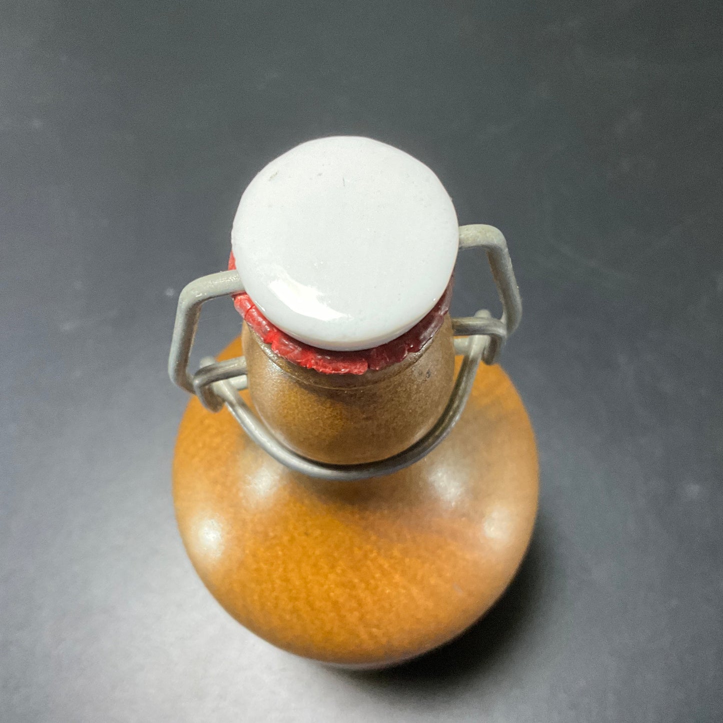 Stoneware bottle with mechanical bail porcelain stopper vintage barware collectible