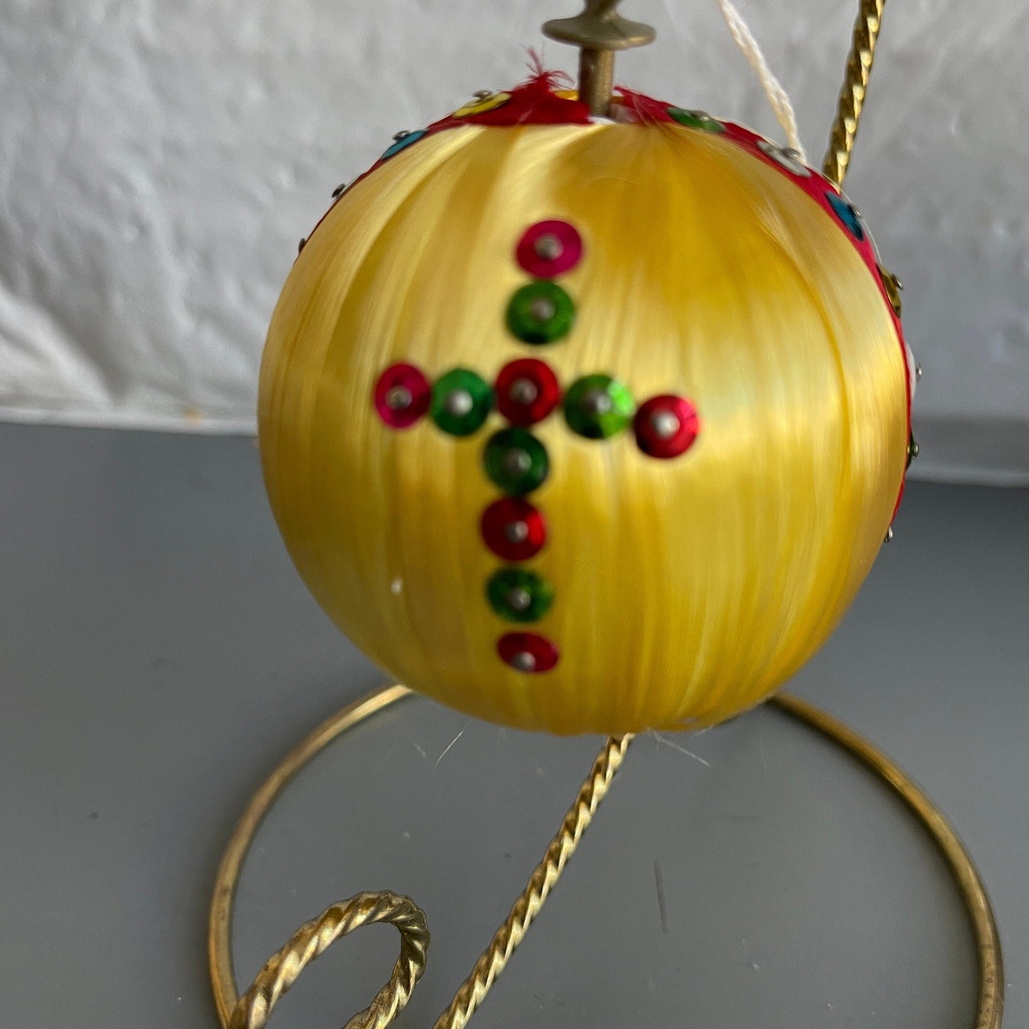 Yellow Silken with Cross Handmade Sequin Christmas Tree Ornament