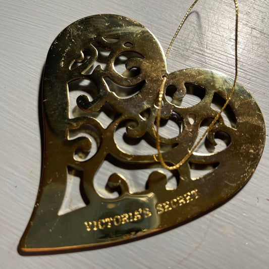 Victorias Secret Heart Shaped White and Gold-tone Metal Christmas Tree Ornament
