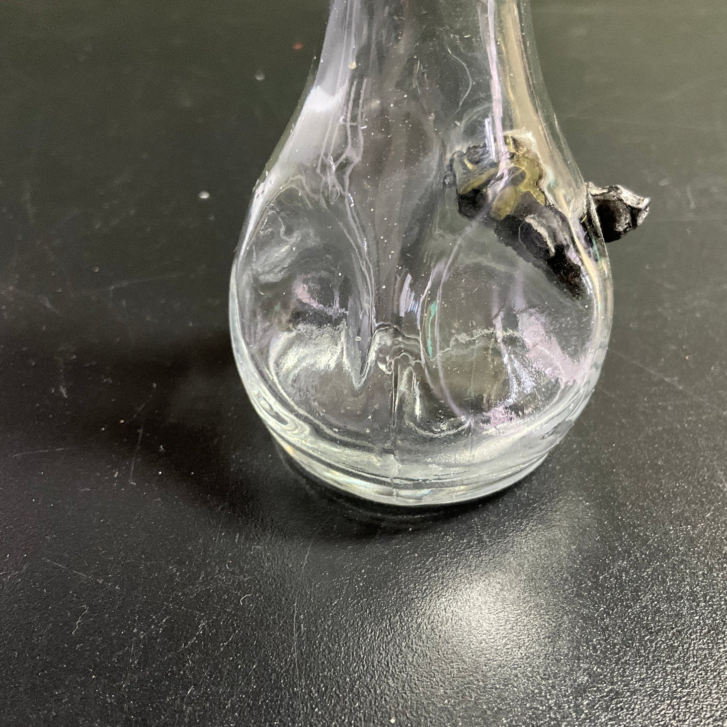 Pretty pewter 3D Rose on nice pinched clear glass mini bud vase vintage collectible