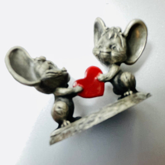 Pewter, Hallmark Cards, Little Gallery, Choice of 1977 Betsy Clark Under Umbrella or 1981 Mice Wish Heart Vintage Figurines