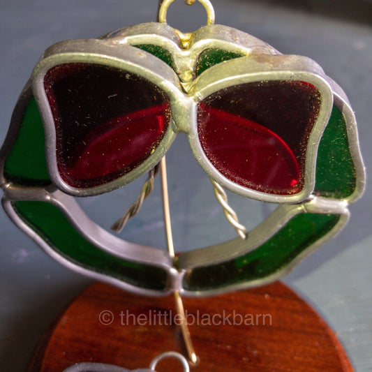 Stained Glass, Pair of Wreaths, Vintage Ornaments