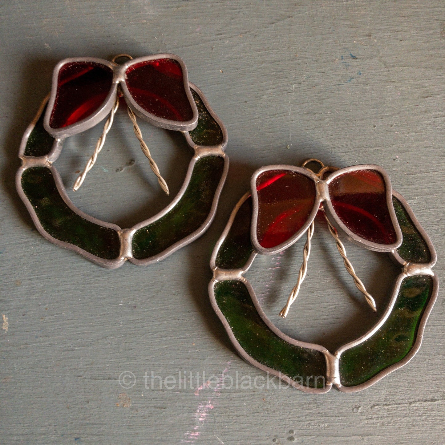 Stained Glass, Pair of Wreaths, Vintage Ornaments