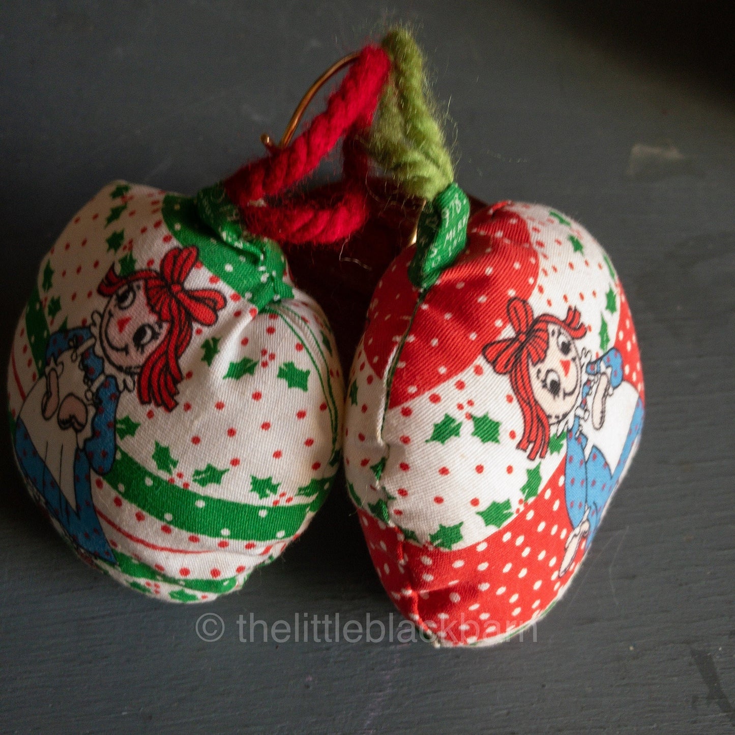 Homemade Pair of Raggedy Ann Vintage 1978 Christmas Ornaments