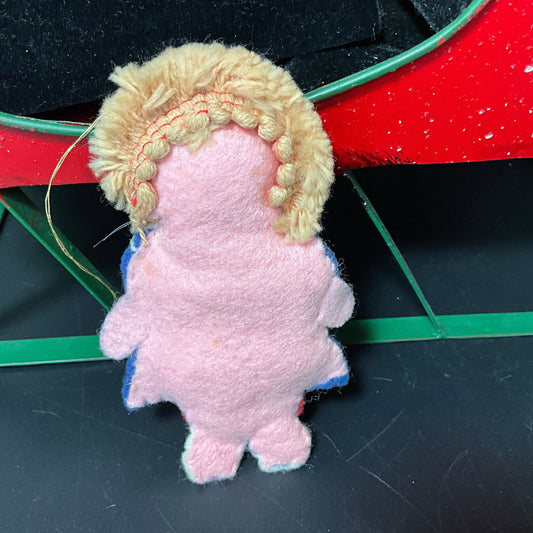 Handcrafted raggedy style felt doll with moving eyes vintage ornament