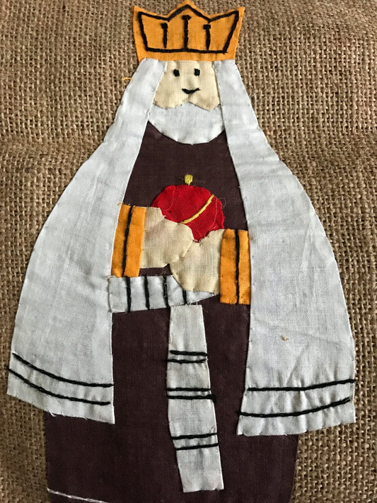 Handstitched stocking on Burlap