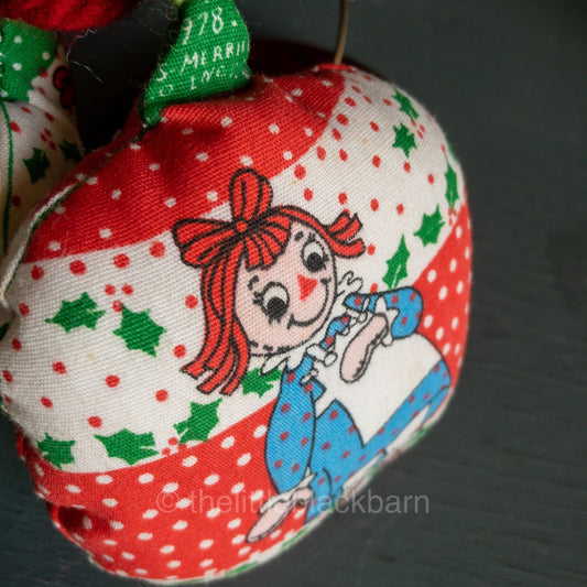 Homemade Pair of Raggedy Ann Vintage 1978 Christmas Ornaments