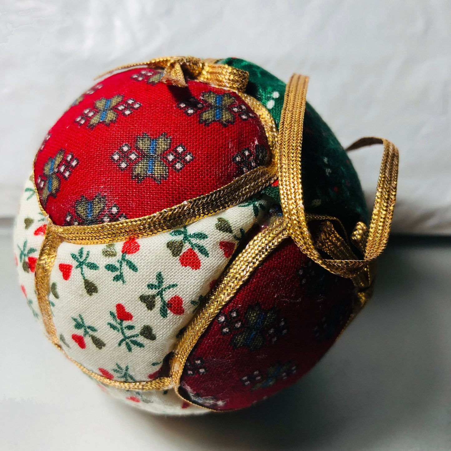 Homemade, Quilted Round Ball Christmas Ornament