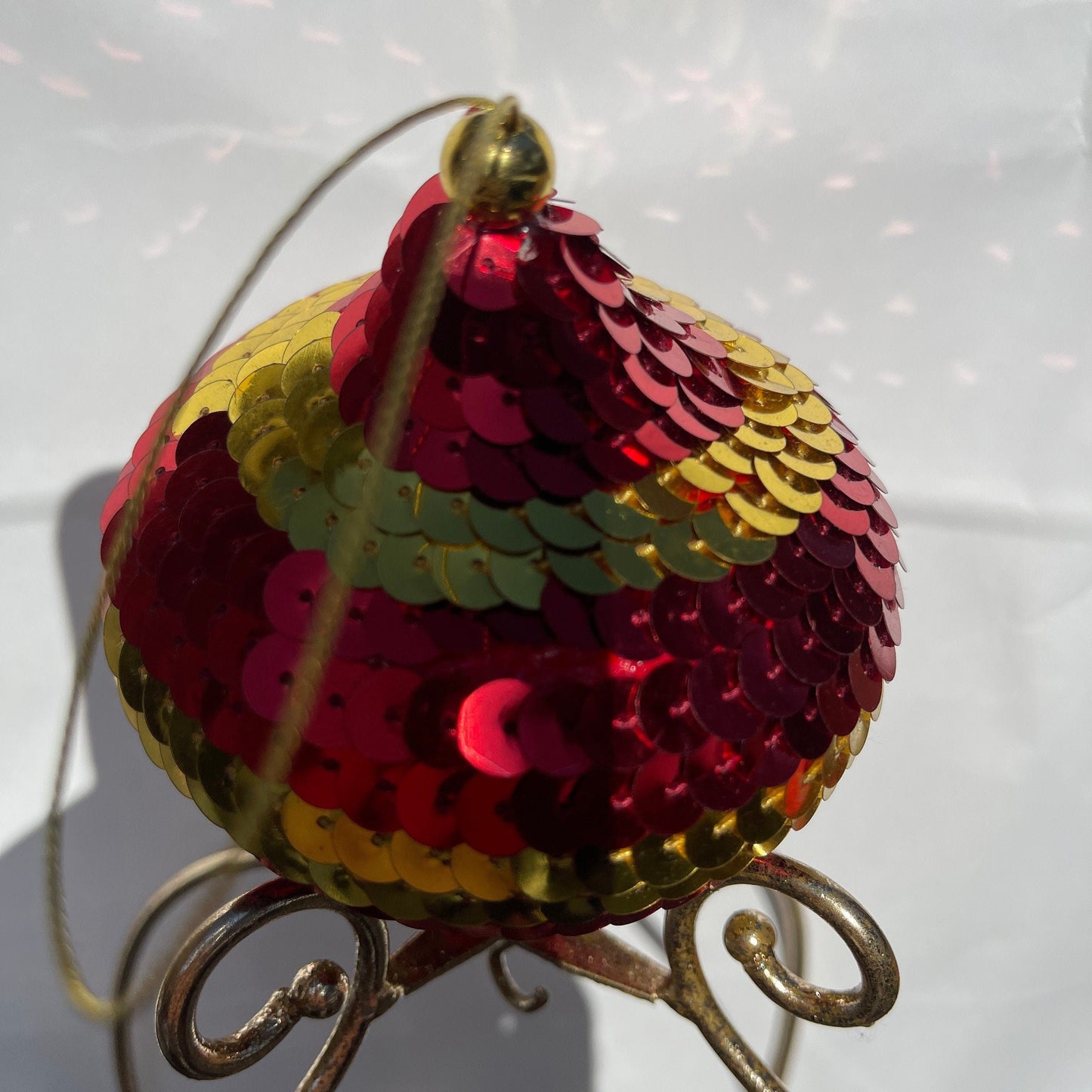 Spectacular Sequined Red & Gold Uniquely Shaped Vintage Christmas Tree Ornament
