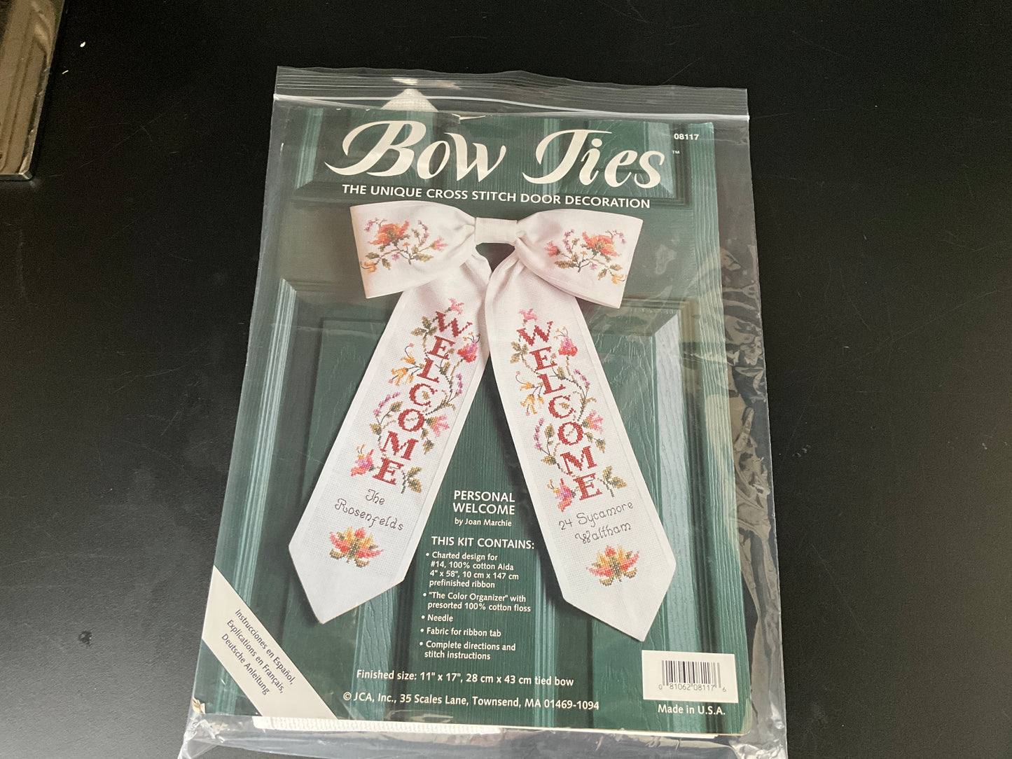 Bow Ties Personal Welcome cross stitch completed project with chart 08117