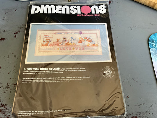 Dimensions I Love You Birth Record 3645 counted cross stitch kit