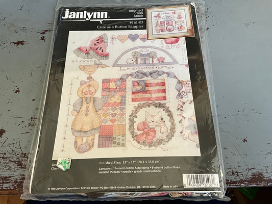JanLynn Cute As. Button Sampler counted cross stitch kit 15x13 inches