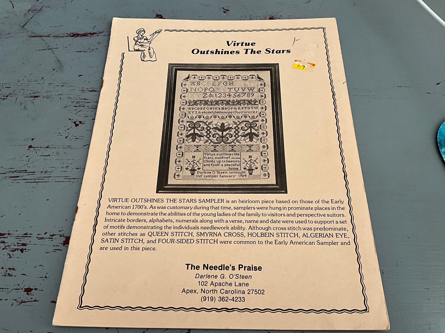 The Needles Praise Virtue Outshines the Stars cross stitch chart