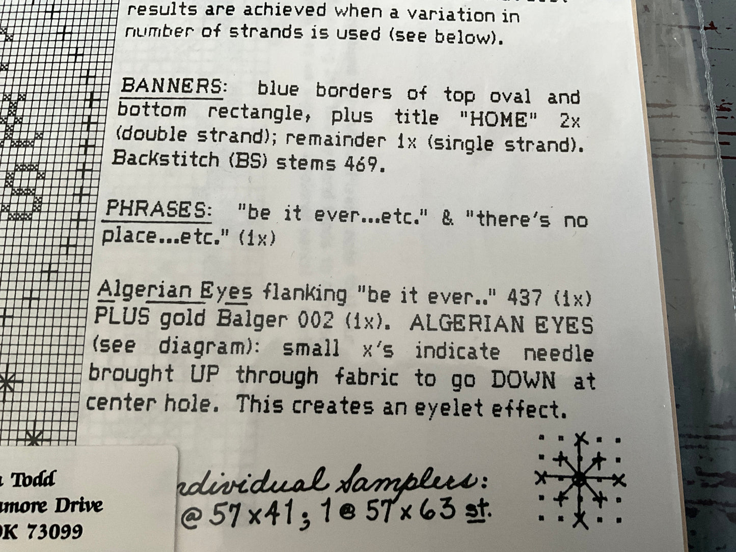 Vera K Enterprises heirloom samplers counted cross stitch chart