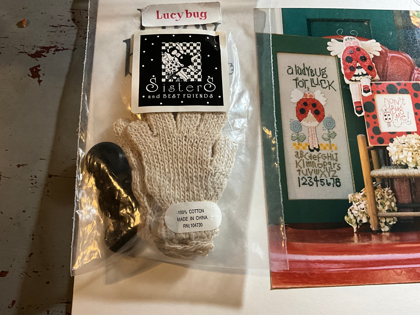 Sister and Best Friends Lady Bug cross stitch chart with embellishment pack included