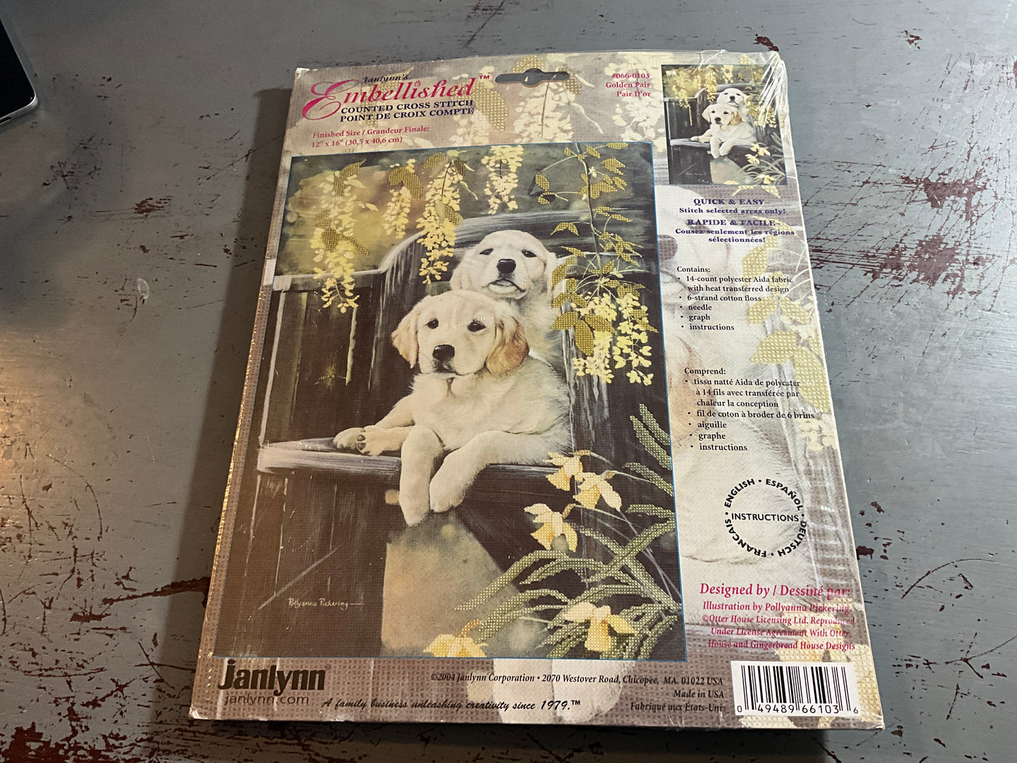 Janlynn Embellished Golden Pair printed fabric cross stitch kit