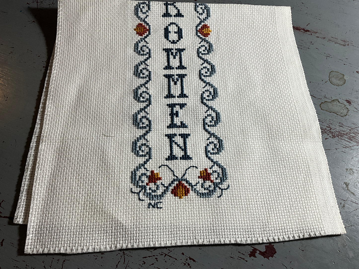 Valkommen Swedish for Welcome completed cross stitch picture