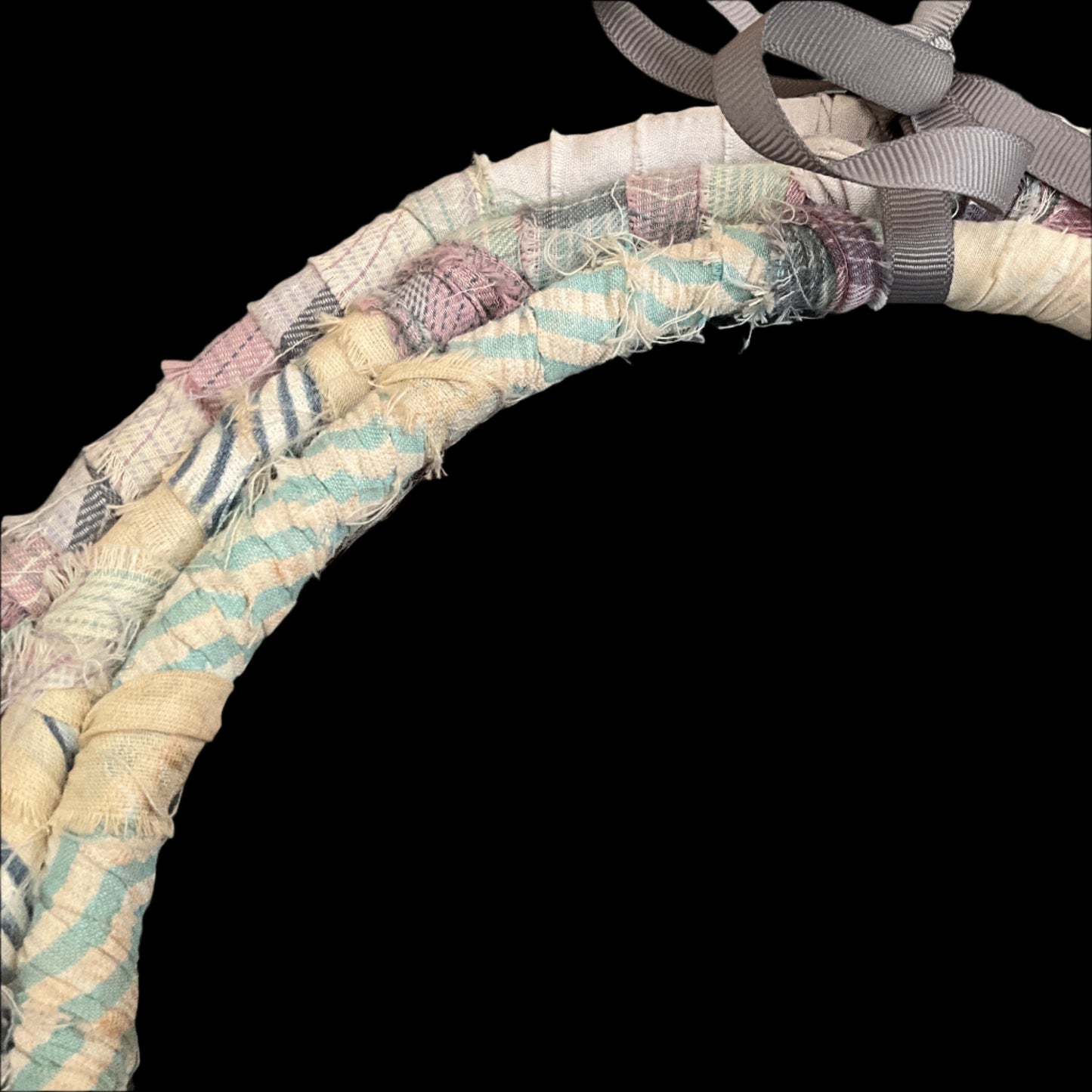 Quilted triple hoop wreath wall hanging