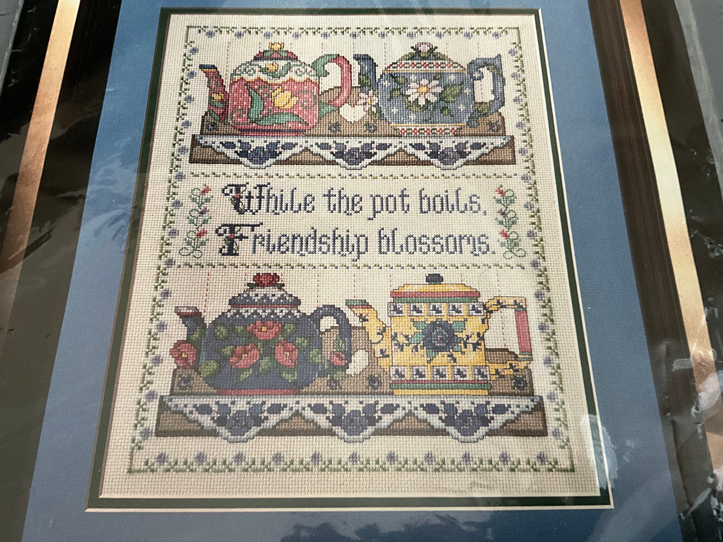 Bucilla Collectible Teapots 40887 cross stitch kit on 14 count AIDA