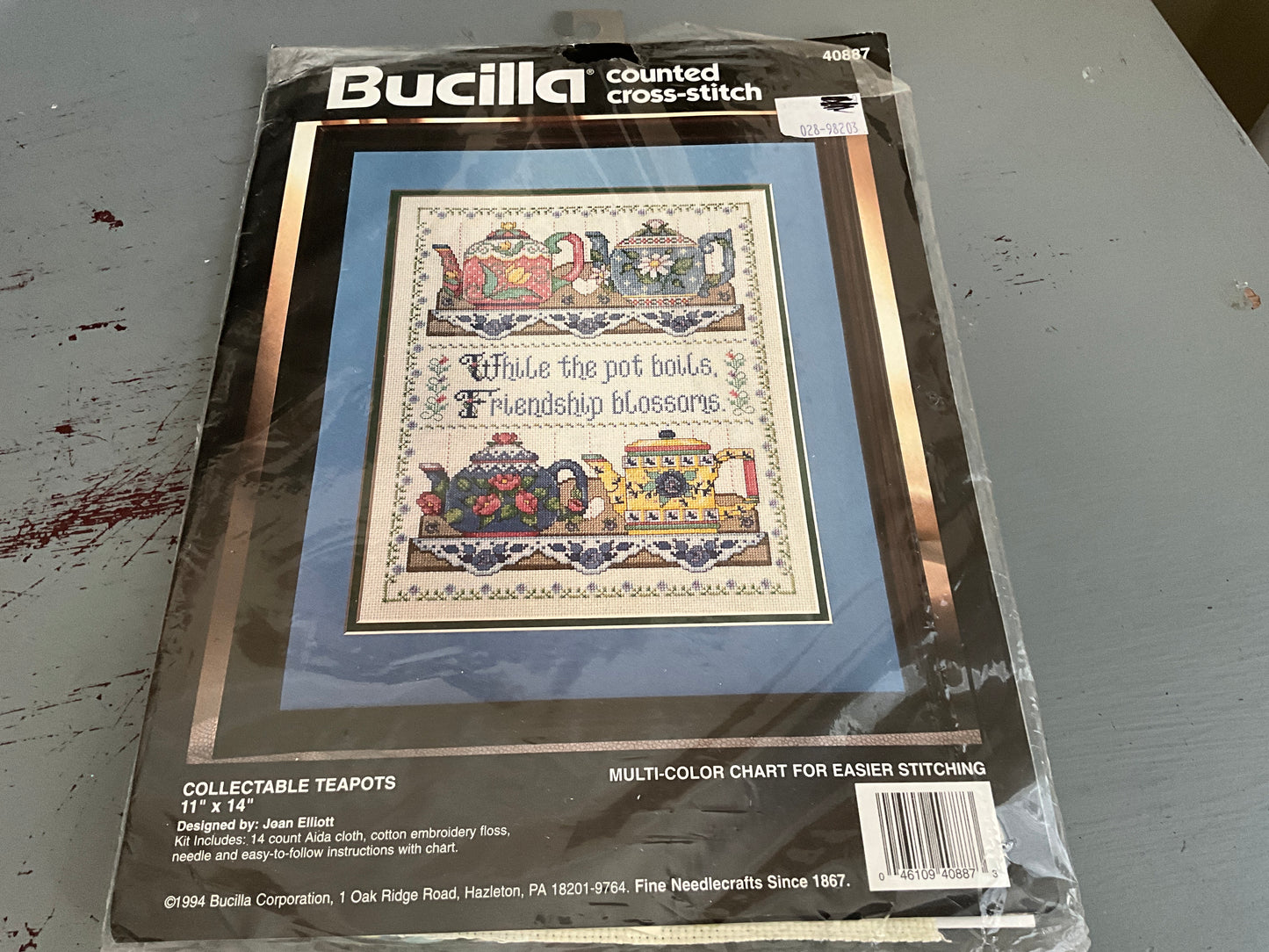 Bucilla Collectible Teapots 40887 cross stitch kit on 14 count AIDA