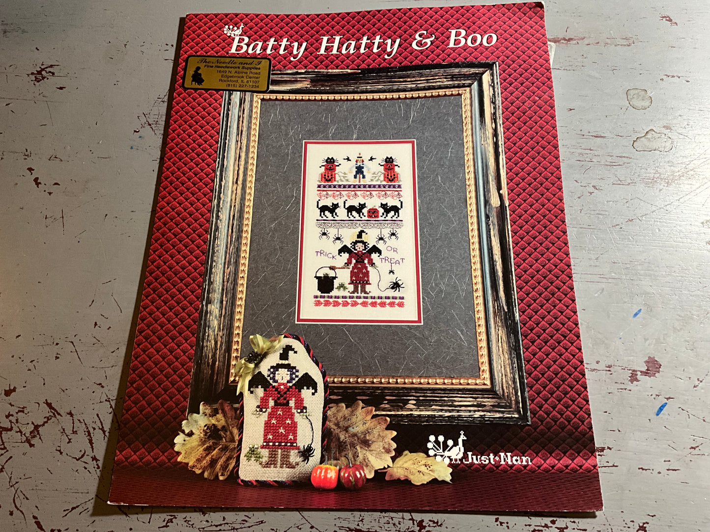Just Nan Batty Hattie & Boo counted cross stitch charts chart with spider bead embellishment