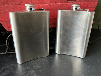 Sensational Stainless Steel pair of screw top flasks for holiday cheer!