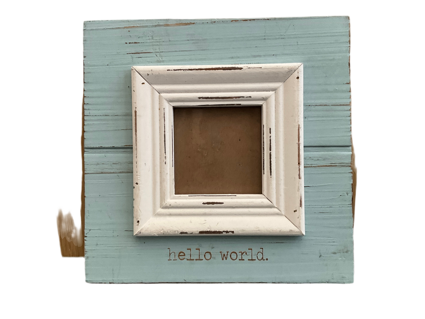 Mudpie “hello world” baby picture wall hanging frame 8” square frame that fits a 3” square picture.
