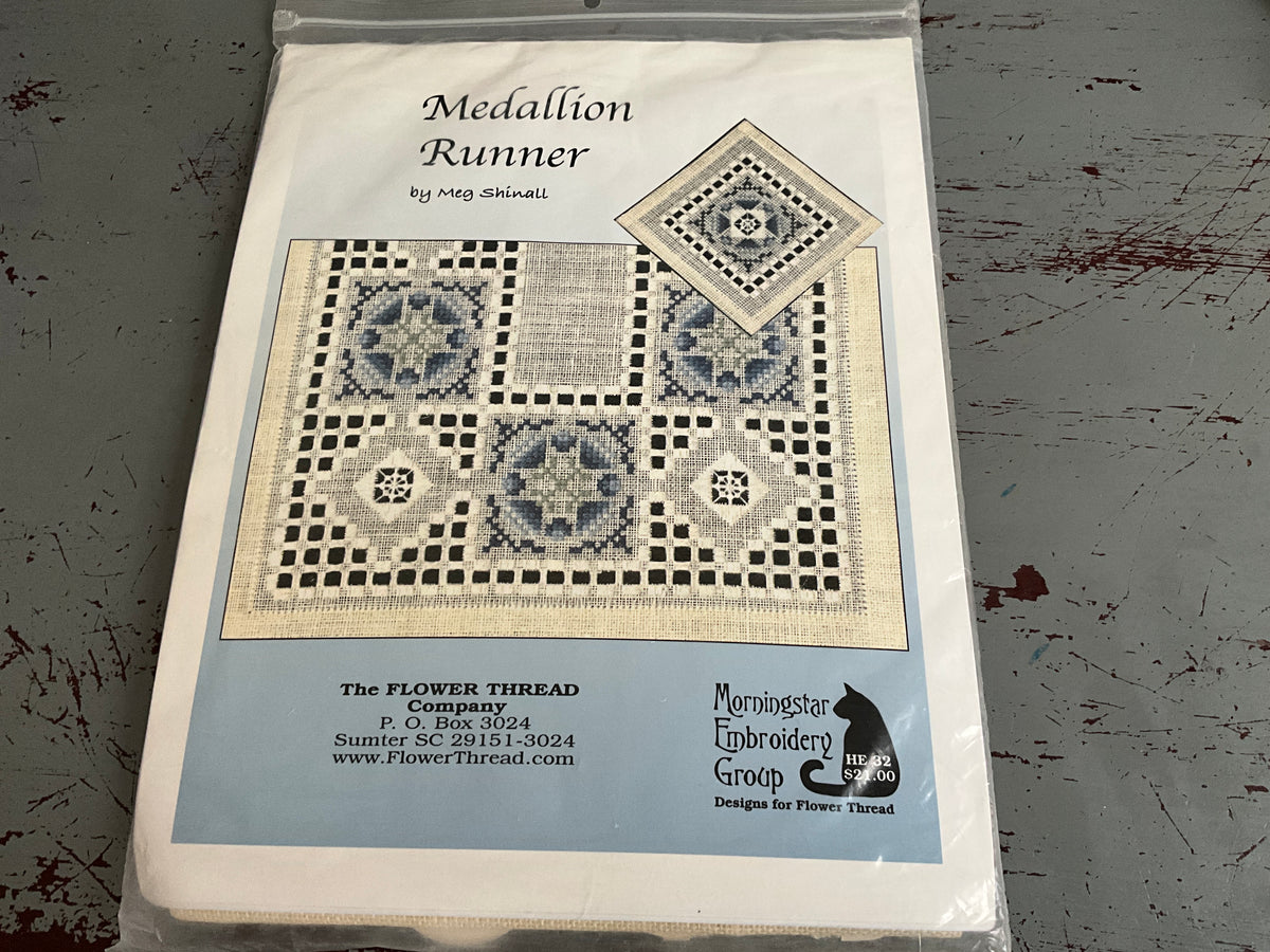 The Lower Thread Medallion Runner Morningstar Embroidery Group Hardinger kit w/ flower thread