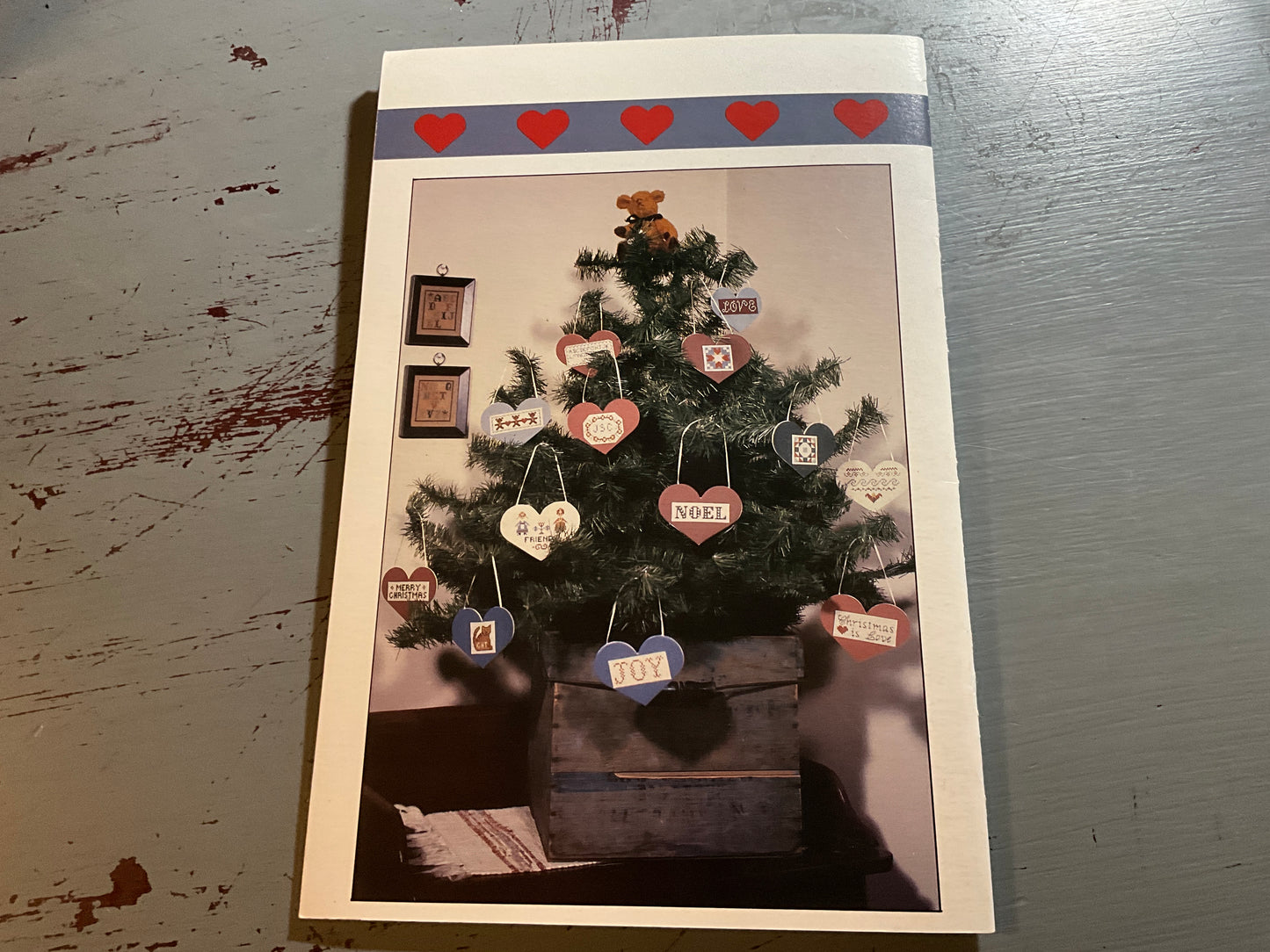 Laura J. Conley I Love Country Hearts by Folk Heart Designs vintage 1985 cross stitch designs with heart cutout embellishment pack