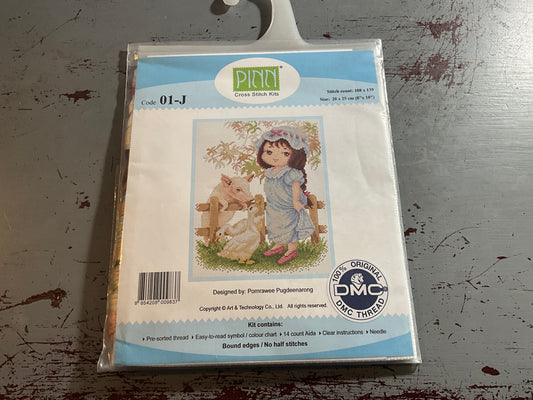 DMC PINN Girl with Farm Animals cross stitch kit