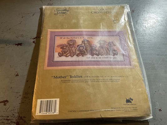 Something Special “Mother” Teddies cross stitch kit on printed canvas