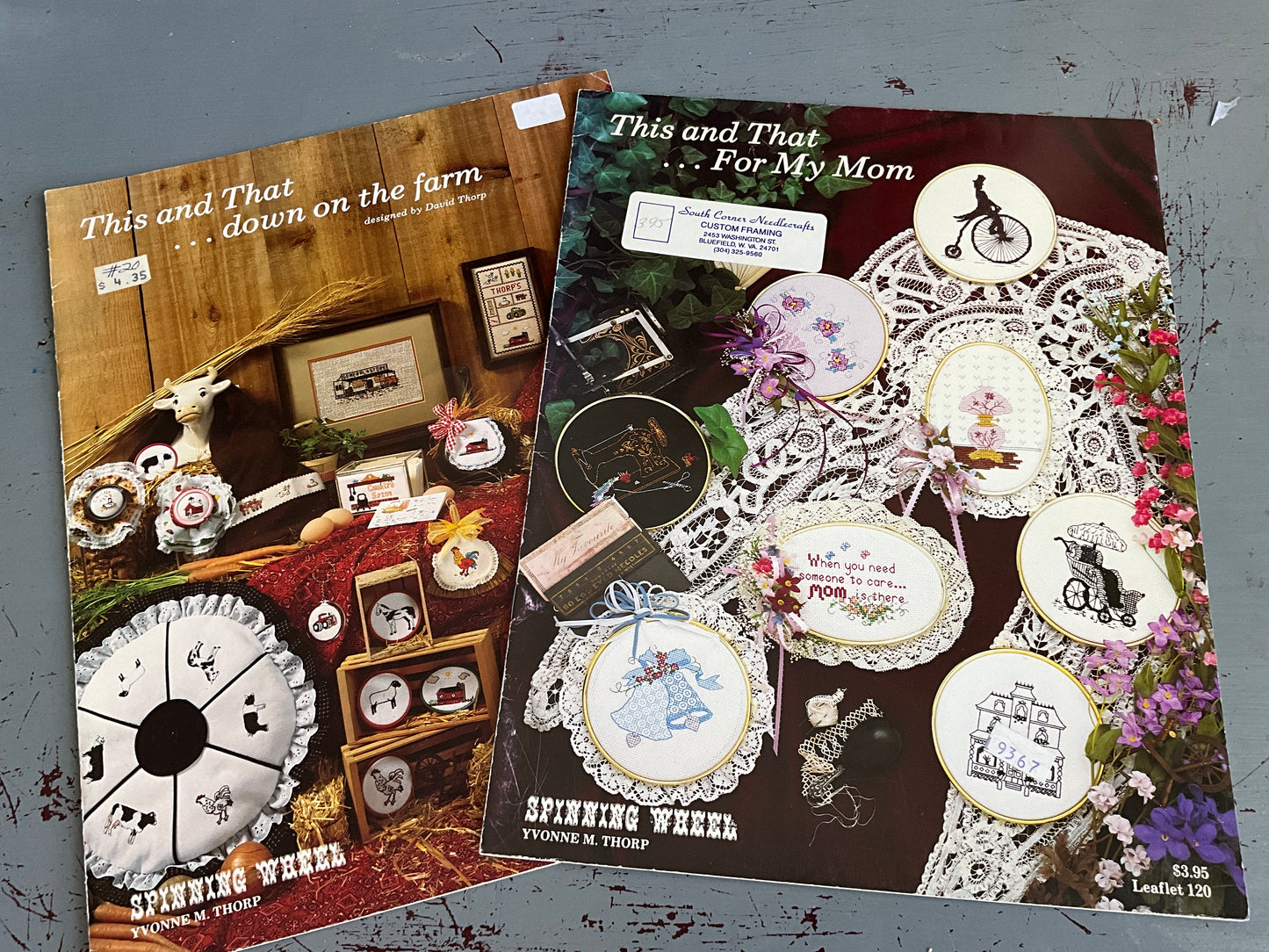 This and That…For My Mom & down on the farm set of 2 Spinning Wheel Yvonne M. thorp counted cross stitch charts