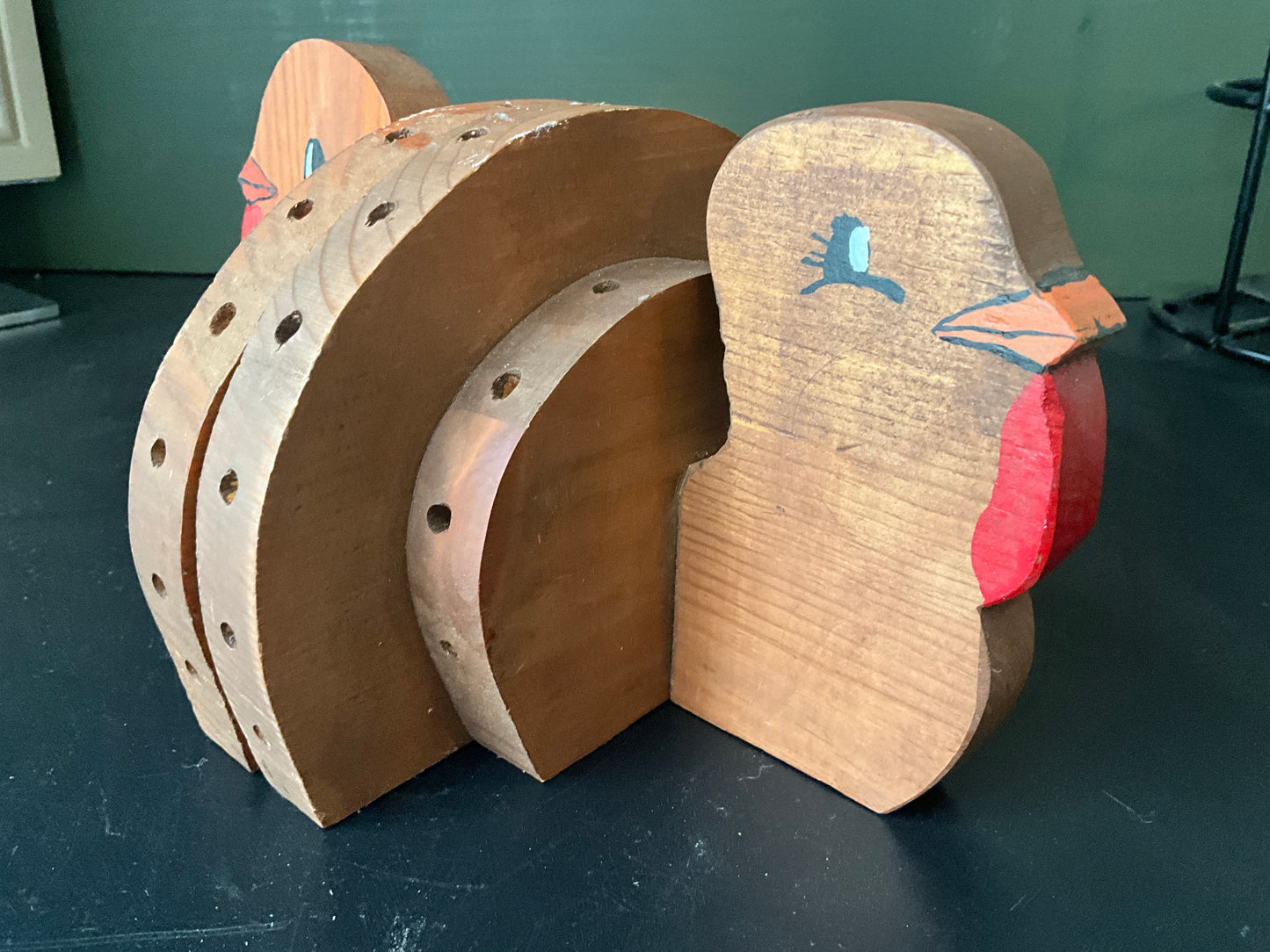 Tremendous Tom Turkey hand made and painted wooden bookends