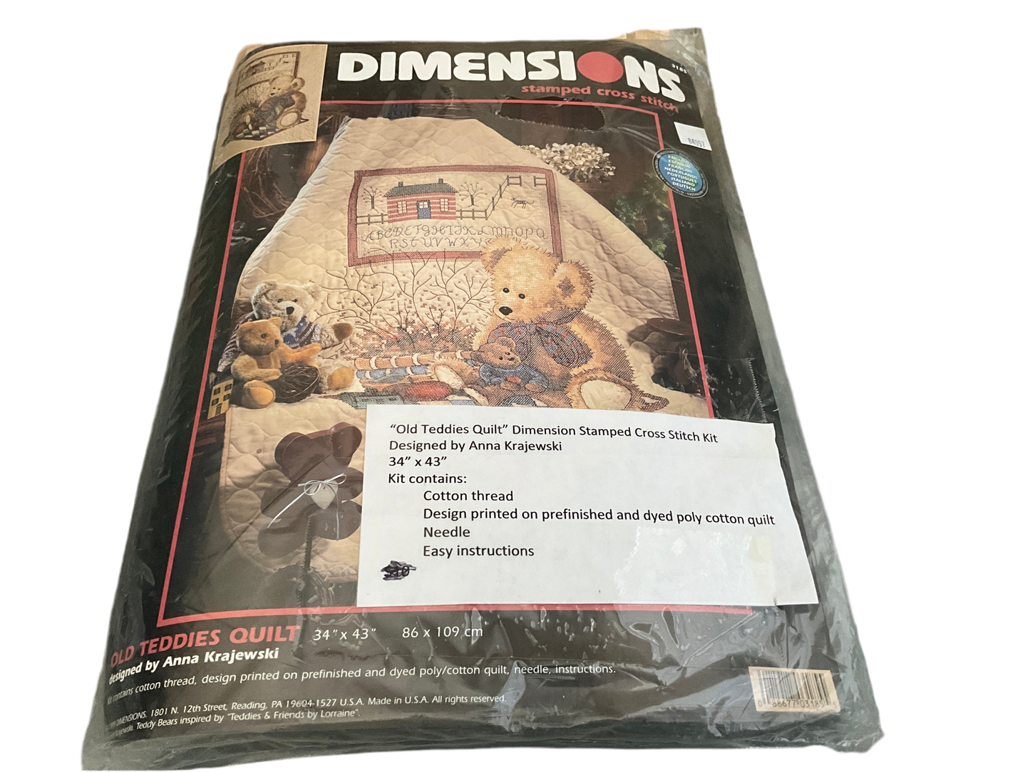 Dimensions Old Teddies Quilt 3185 stamped cross stitch kit