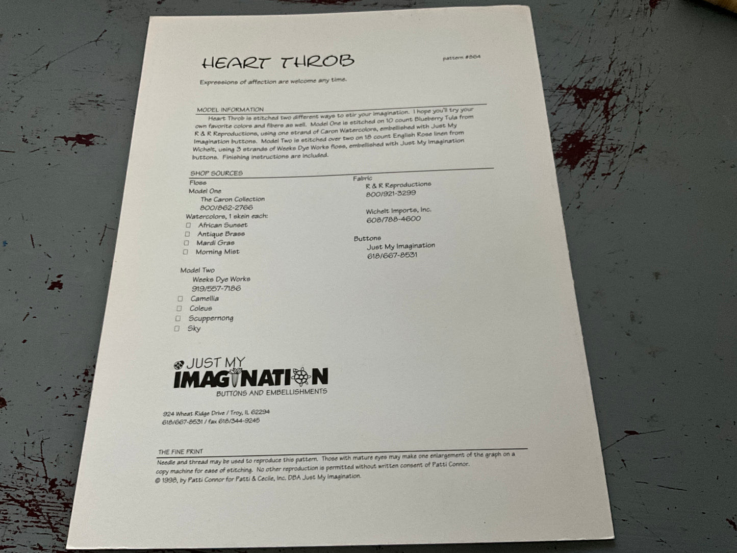 Just My Imagination Heart Throb pattern #864 counted cross stitch chart