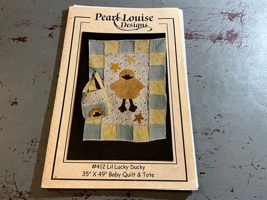 Pearl Louise Designs Lucky Duck #412 35 by 49 inch baby quilt & tote quilting pattern