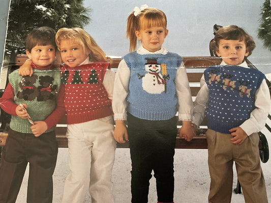 Leisure Arts Christmas Vests For Kids Leaflet 6111 knitting chart see pictures and description*