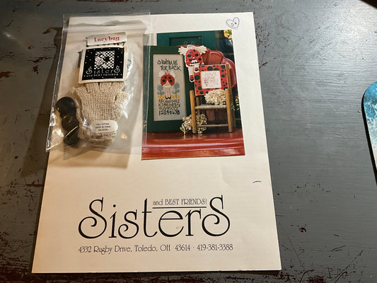 Sister and Best Friends Lady Bug cross stitch chart with embellishment pack included