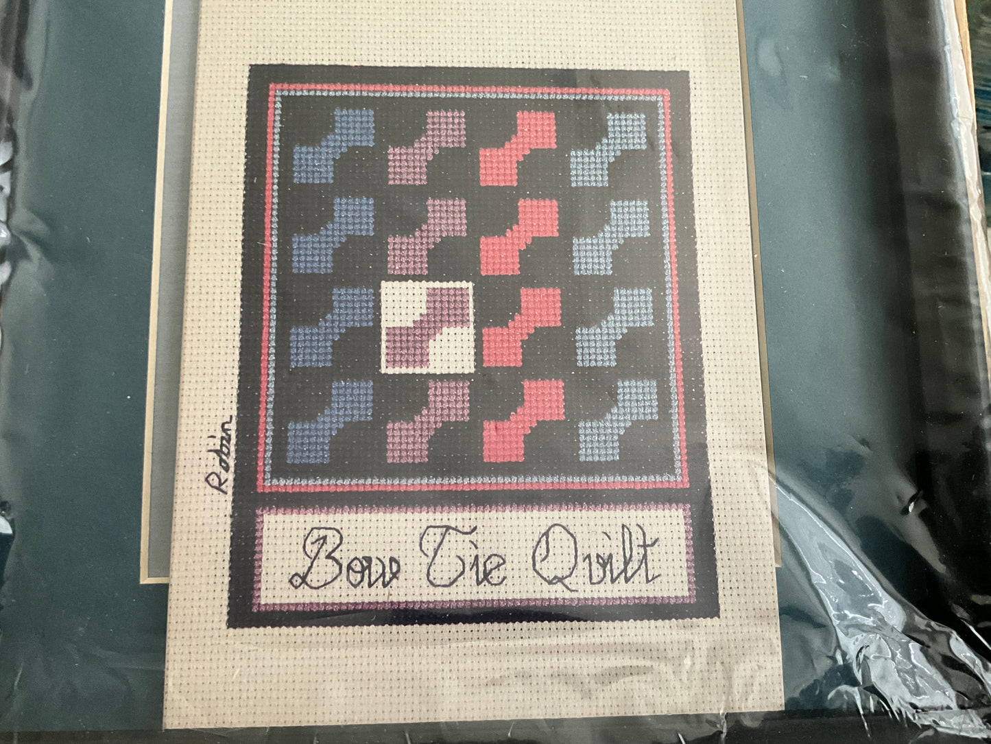 Bow Tile Quilt cross stitch kit with mat & frame